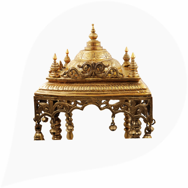 Bhunes Brass Temple Mandir, Handmade Pooja Mandap for Home, Religious Decor, Puja Room, Brass Mandir for Pooja Decoration & Gifts, Gold, 21 Inch, 1 Piece