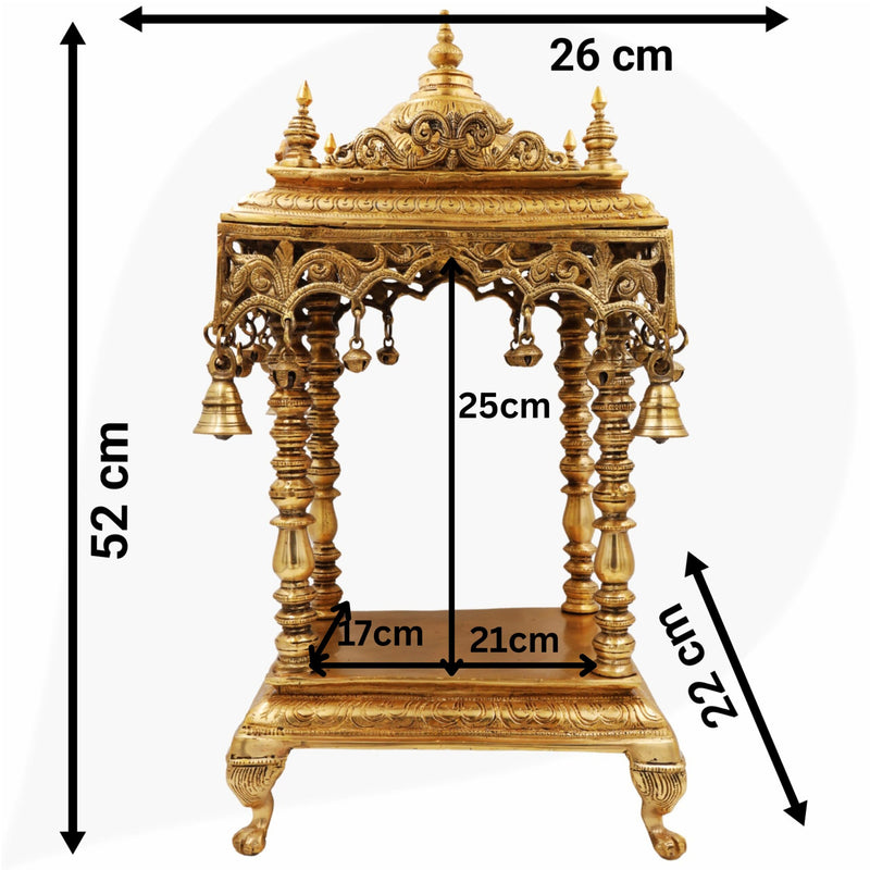Bhunes Brass Temple Mandir, Handmade Pooja Mandap for Home, Religious Decor, Puja Room, Brass Mandir for Pooja Decoration & Gifts, Gold, 21 Inch, 1 Piece