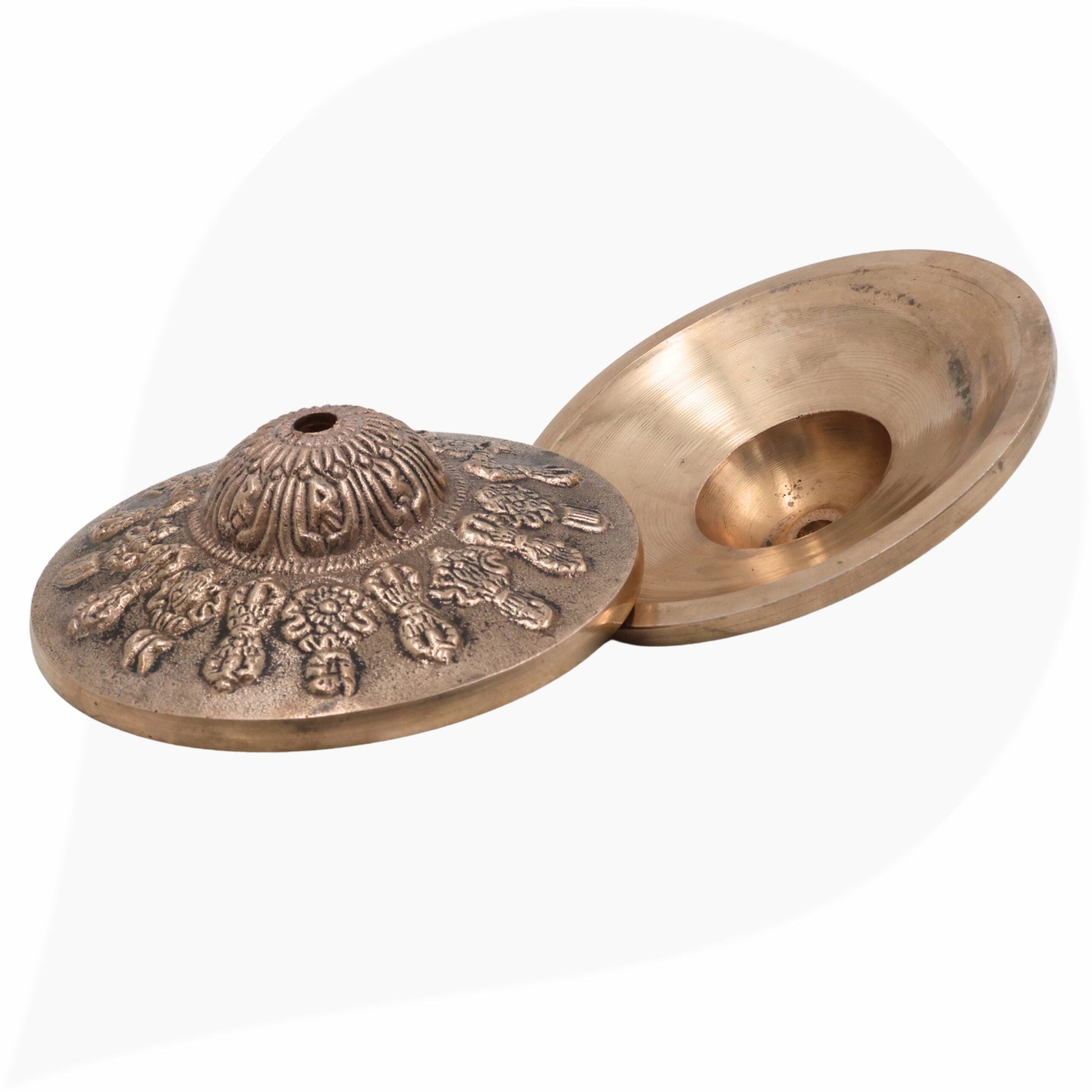 Handmade Bronze Manjira, Panchaloha Temple Majira, Devotional Musical Instrument, Manjeera, Karatala, Jhanj, Folk & Classical Percussion, Gold, 1 Inch, 1 Piece