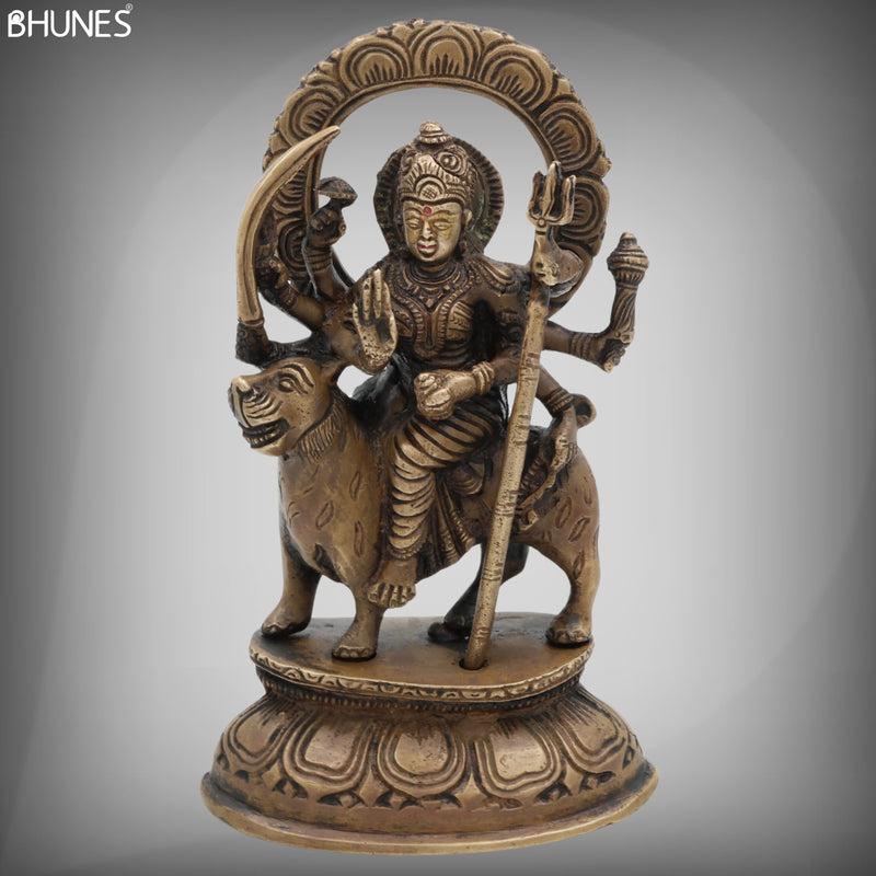 Brass Durga Idol – Mahishasura Mardini | Peetal Maa Durga Murti for Pooja Room, Navratri, Home Temple & Gifting,Gold, 8 Inch, 1 Piece