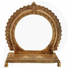 Bhunes Brass Chowki with Prabhavali, Deity Singhasan with Arch, Handmade Brass Peetha Bajot for Temple, Pooja Mandir & Home Decor, Gold, 10 Inch, 1 Piece