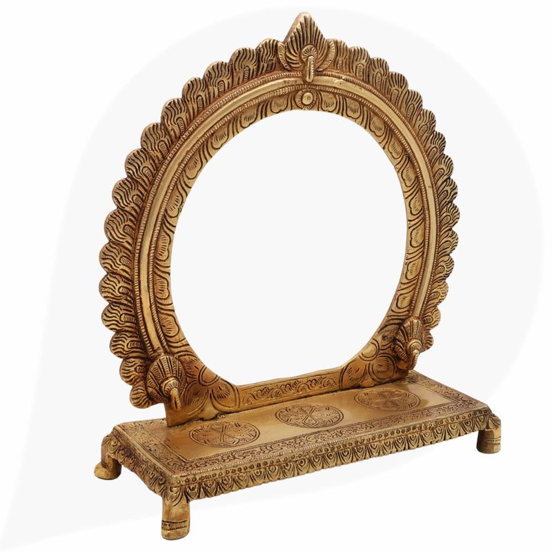 Bhunes Brass Chowki with Prabhavali, Deity Singhasan with Arch, Handmade Brass Peetha Bajot for Temple, Pooja Mandir & Home Decor, Gold, 10 Inch, 1 Piece