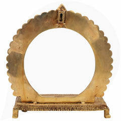 Bhunes Brass Chowki with Prabhavali, Deity Singhasan with Arch, Handmade Brass Peetha Bajot for Temple, Pooja Mandir & Home Decor, Gold, 10 Inch, 1 Piece
