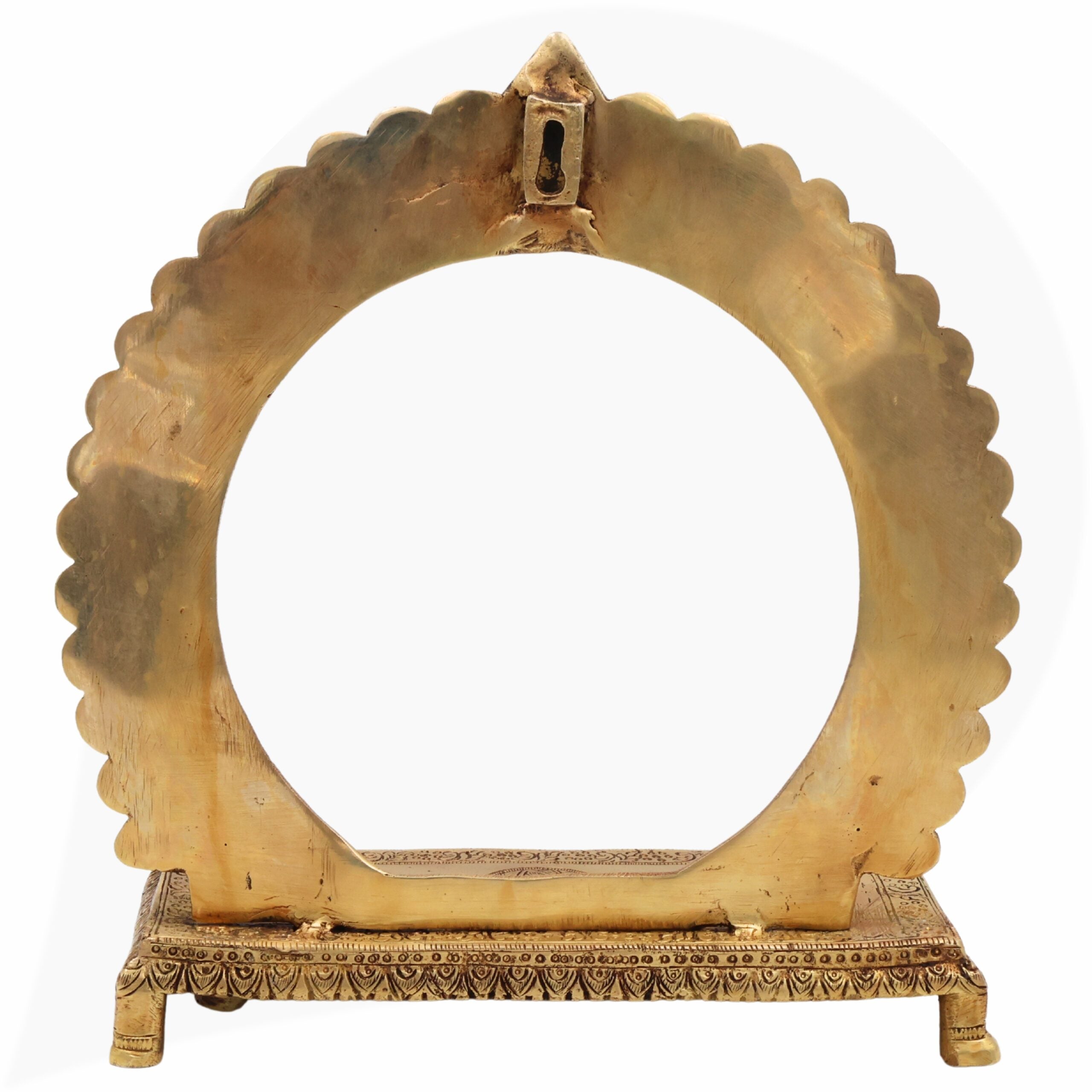 Bhunes Brass Chowki with Prabhavali, Deity Singhasan with Arch, Handmade Brass Peetha Bajot for Temple, Pooja Mandir & Home Decor, Gold, 10 Inch, 1 Piece