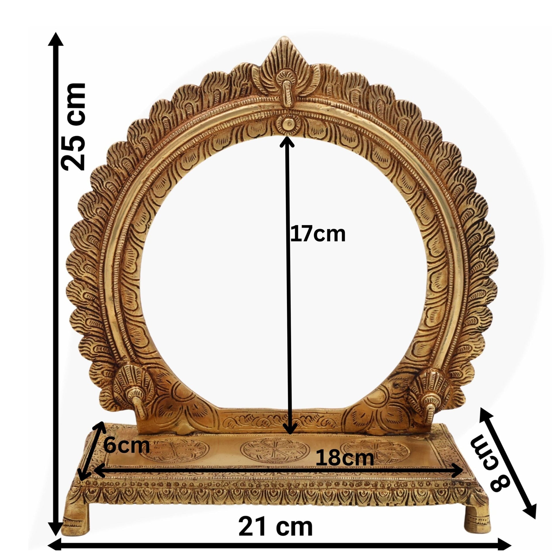 Bhunes Brass Chowki with Prabhavali, Deity Singhasan with Arch, Handmade Brass Peetha Bajot for Temple, Pooja Mandir & Home Decor, Gold, 10 Inch, 1 Piece