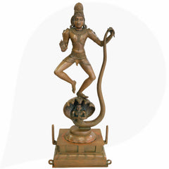 Panchaloha Krishna Standing on Kaliya Nag Idol, Bronze Gopal Murti, Shesnag Krishna Vigaraham for Pooja, Home Decor, Temple Sculpture, Brown, 26.5 Inch, 1 Piece