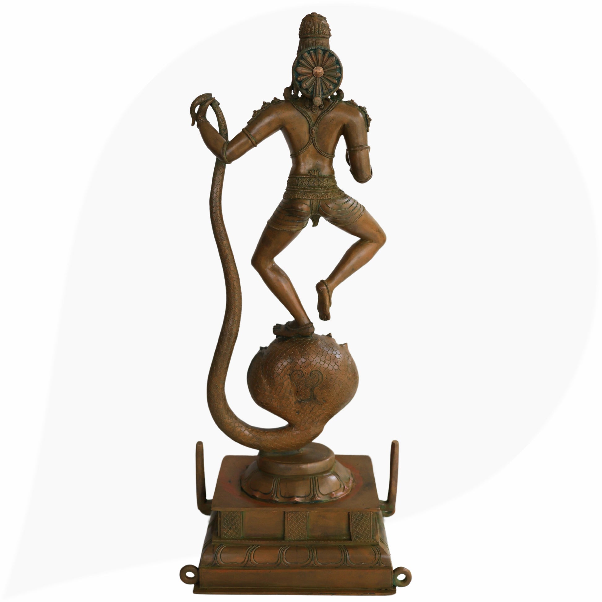 Panchaloha Krishna Standing on Kaliya Nag Idol, Bronze Gopal Murti, Shesnag Krishna Vigaraham for Pooja, Home Decor, Temple Sculpture, Brown, 26.5 Inch, 1 Piece