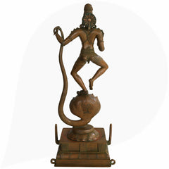 Panchaloha Krishna Standing on Kaliya Nag Idol, Bronze Gopal Murti, Shesnag Krishna Vigaraham for Pooja, Home Decor, Temple Sculpture, Brown, 26.5 Inch, 1 Piece