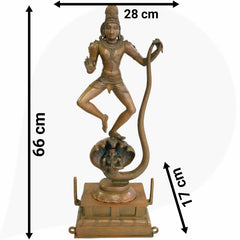 Panchaloha Krishna Standing on Kaliya Nag Idol, Bronze Gopal Murti, Shesnag Krishna Vigaraham for Pooja, Home Decor, Temple Sculpture, Brown, 26.5 Inch, 1 Piece