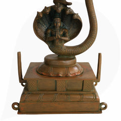 Panchaloha Krishna Standing on Kaliya Nag Idol, Bronze Gopal Murti, Shesnag Krishna Vigaraham for Pooja, Home Decor, Temple Sculpture, Brown, 26.5 Inch, 1 Piece