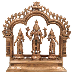 Handcrafted Panchaloha Bronze Vishnu Lakshmi Bhudevi Idol with Prabhavali & Peetam | Traditional Shrinivasa Murti for Temple & Home Pooja,Gold, 14 Inch, 1 Piece