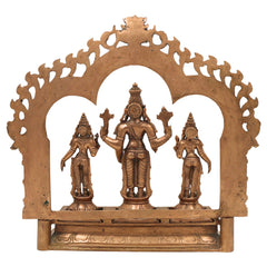 Handcrafted Panchaloha Bronze Vishnu Lakshmi Bhudevi Idol with Prabhavali & Peetam | Traditional Shrinivasa Murti for Temple & Home Pooja,Gold, 14 Inch, 1 Piece