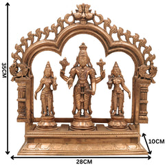 Handcrafted Panchaloha Bronze Vishnu Lakshmi Bhudevi Idol with Prabhavali & Peetam | Traditional Shrinivasa Murti for Temple & Home Pooja,Gold, 14 Inch, 1 Piece