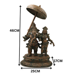 Exquisite Panchaloha Mahaganapati Idol with Shakti, Bronze Ganesh Vigraha, Panchadhatu Ganesh Ji Murti for Pooja, Temple & Home Decor,Brown, 18.5 Inch, 1 Piece