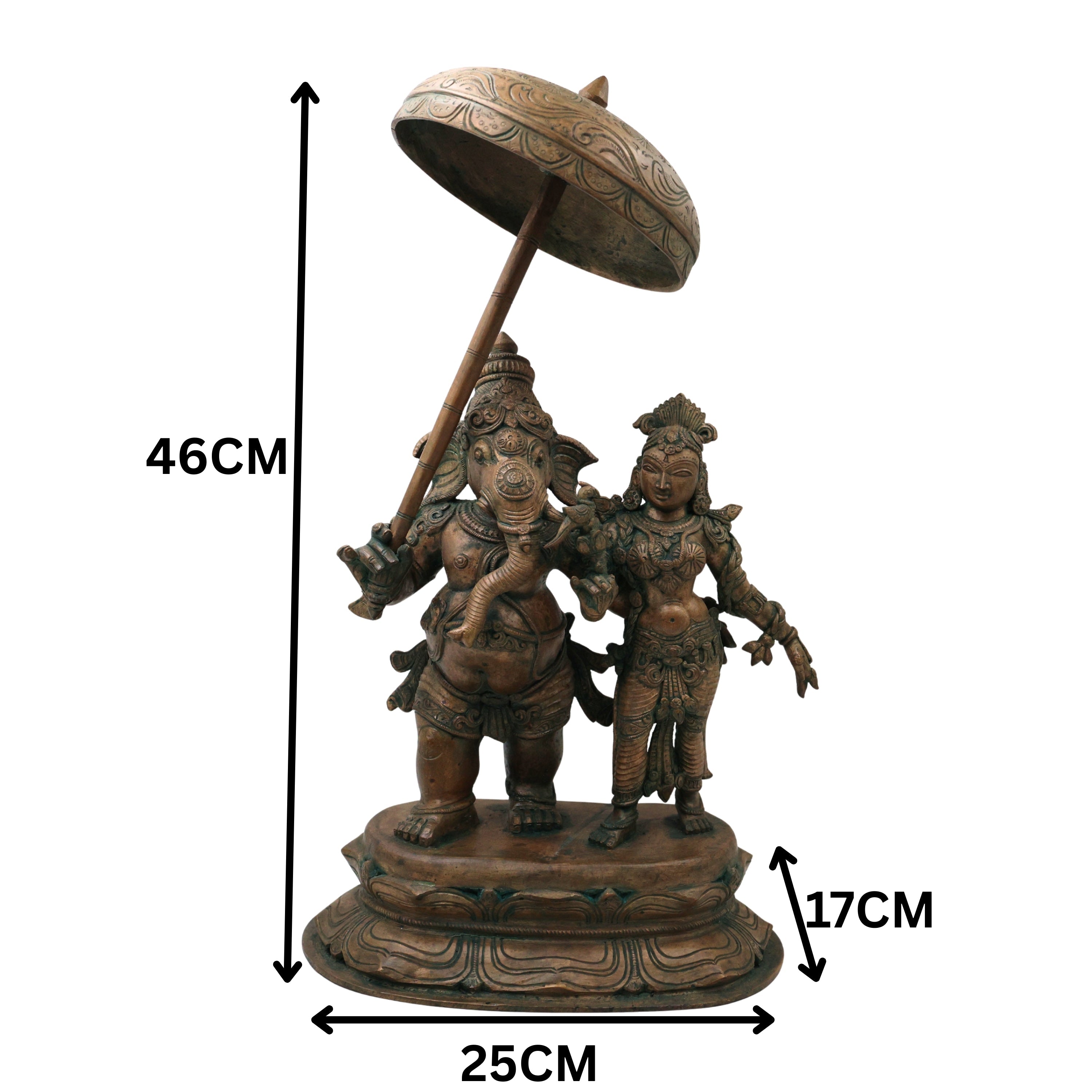 Exquisite Panchaloha Mahaganapati Idol with Shakti, Bronze Ganesh Vigraha, Panchadhatu Ganesh Ji Murti for Pooja, Temple & Home Decor,Brown, 18.5 Inch, 1 Piece