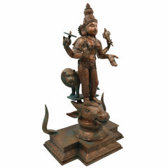 Handcrafted Bronze Durga Devi Idol | Mahishasura Mardini Panchaloha Sculpture | South Indian Chola Art Shakti Murti for Temple & Home,Brown, 19 Inch, 1 Piece
