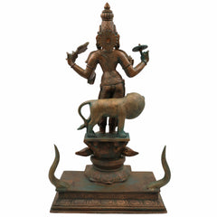 Handcrafted Bronze Durga Devi Idol | Mahishasura Mardini Panchaloha Sculpture | South Indian Chola Art Shakti Murti for Temple & Home,Brown, 19 Inch, 1 Piece