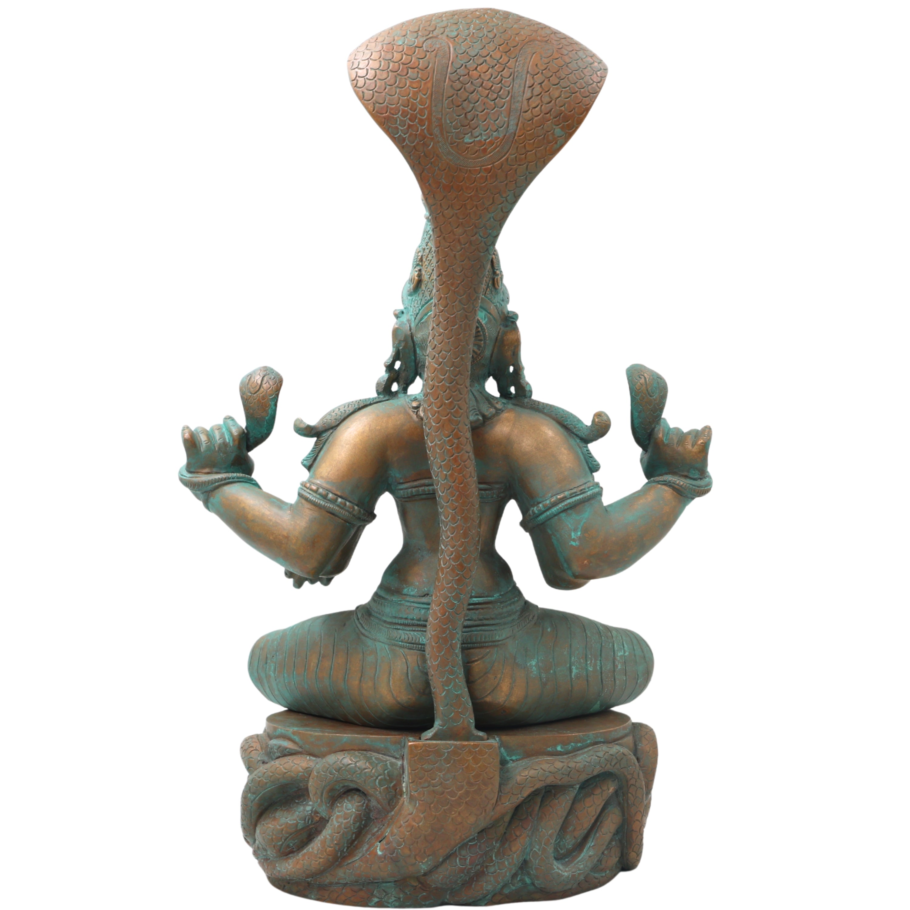 Handcrafted Bronze Manasadevi Idol, Authentic Panchaloha Manasa Mata Statue, Traditional South Indian Snake Goddess Murti for Temple & Pooja,Brown, 15.5 Inch, 1 Piece