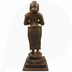 Handcrafted Bronze Deep Lakshmi Diya Lady Idol, Traditional Panchaloha Oil Lamp Holder Sculpture for Home, Temple & Puja Decor,Brown, 17.5 Inch, 1 Piece