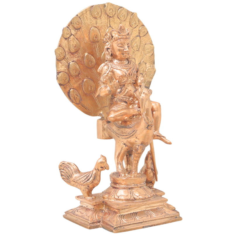 Panchaloha Lord Murugan Bronze Idol Sitting on Peacock – Skanda Subramanya Shanmukha Vel Murti for Home Temple Decor,Brown, 7.5 Inch, 1 Piece