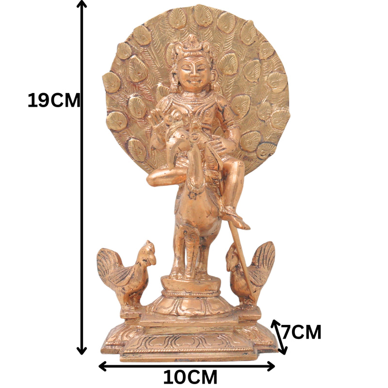 Panchaloha Lord Murugan Bronze Idol Sitting on Peacock – Skanda Subramanya Shanmukha Vel Murti for Home Temple Decor,Brown, 7.5 Inch, 1 Piece