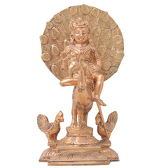 Panchaloha Lord Murugan Bronze Idol Sitting on Peacock – Skanda Subramanya Shanmukha Vel Murti for Home Temple Decor,Brown, 7.5 Inch, 1 Piece