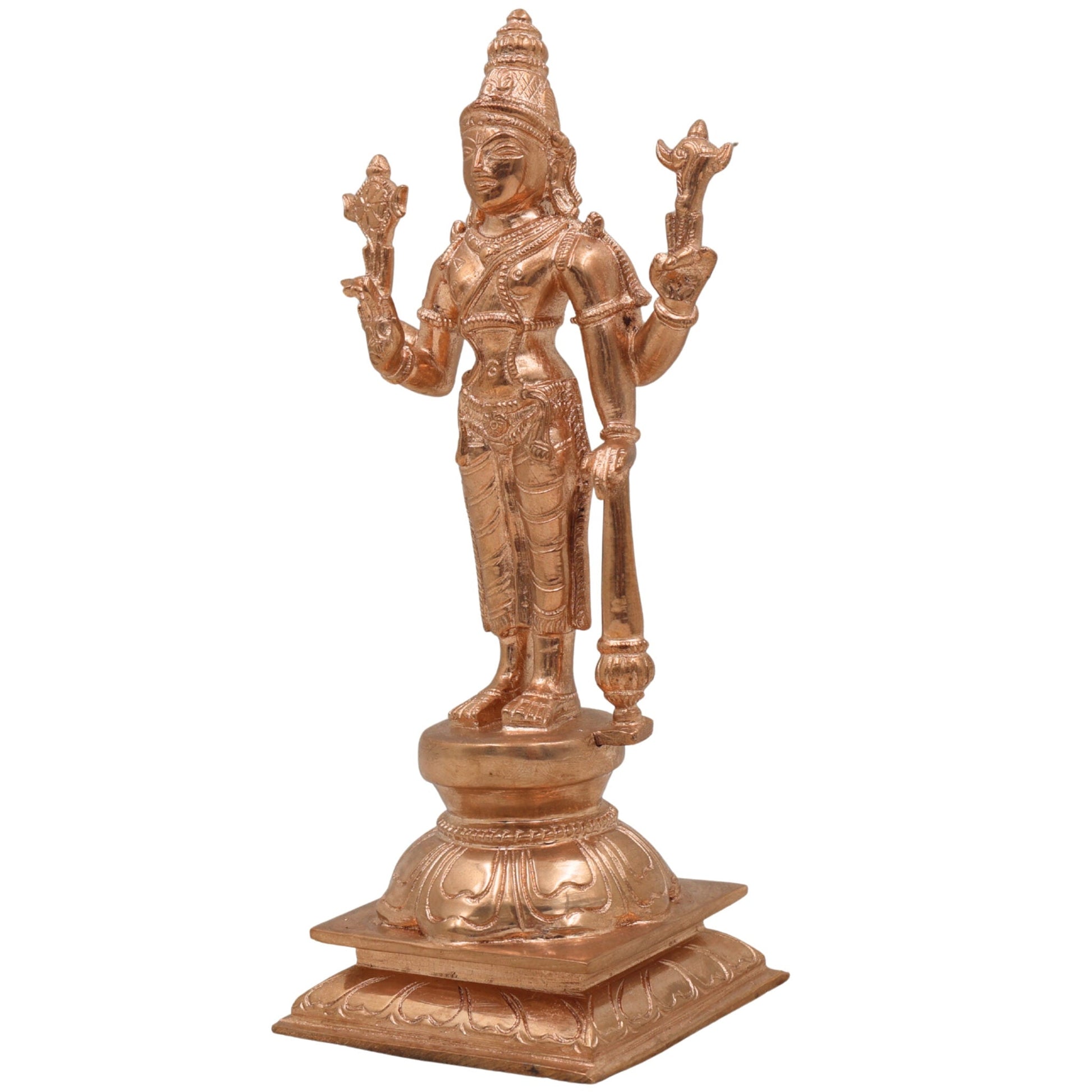 Handcrafted Panchaloha Bronze Vishnu Idol – Traditional Wax Cast Vishnu Murti, Narayana Statue for Temple & Home Pooja,Gold, 5 Inch, 1 Piece