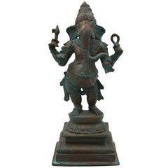 Handmade Bronze Standing Ganesha Idol, Panchaloha Ganpati Vigraha, Panchadhatu Ganesh Murti for Home, Temple & Gifting,Brown, 10 Inch, 1 Piece