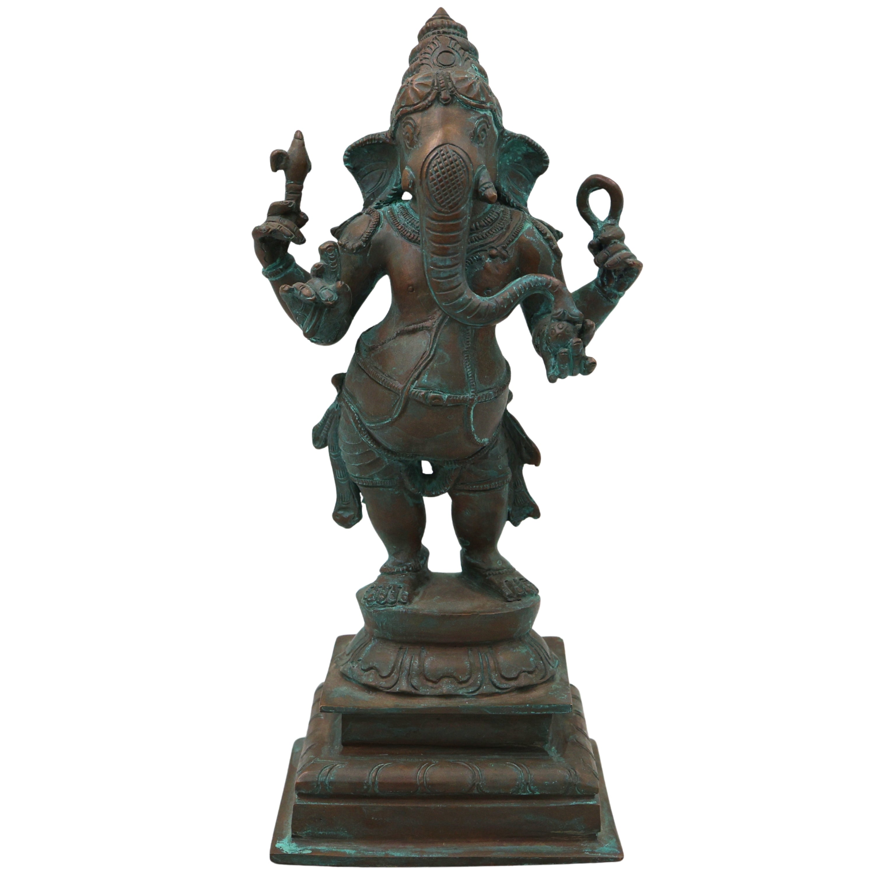 Handmade Bronze Standing Ganesha Idol, Panchaloha Ganpati Vigraha, Panchadhatu Ganesh Murti for Home, Temple & Gifting,Brown, 10 Inch, 1 Piece