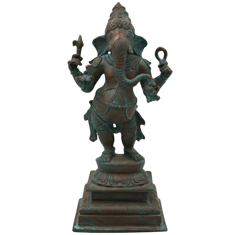 Handmade Bronze Standing Ganesha Idol, Panchaloha Ganpati Vigraha, Panchadhatu Ganesh Murti for Home, Temple & Gifting,Brown, 10 Inch, 1 Piece
