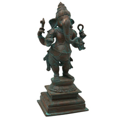 Handmade Bronze Standing Ganesha Idol, Panchaloha Ganpati Vigraha, Panchadhatu Ganesh Murti for Home, Temple & Gifting,Brown, 10 Inch, 1 Piece