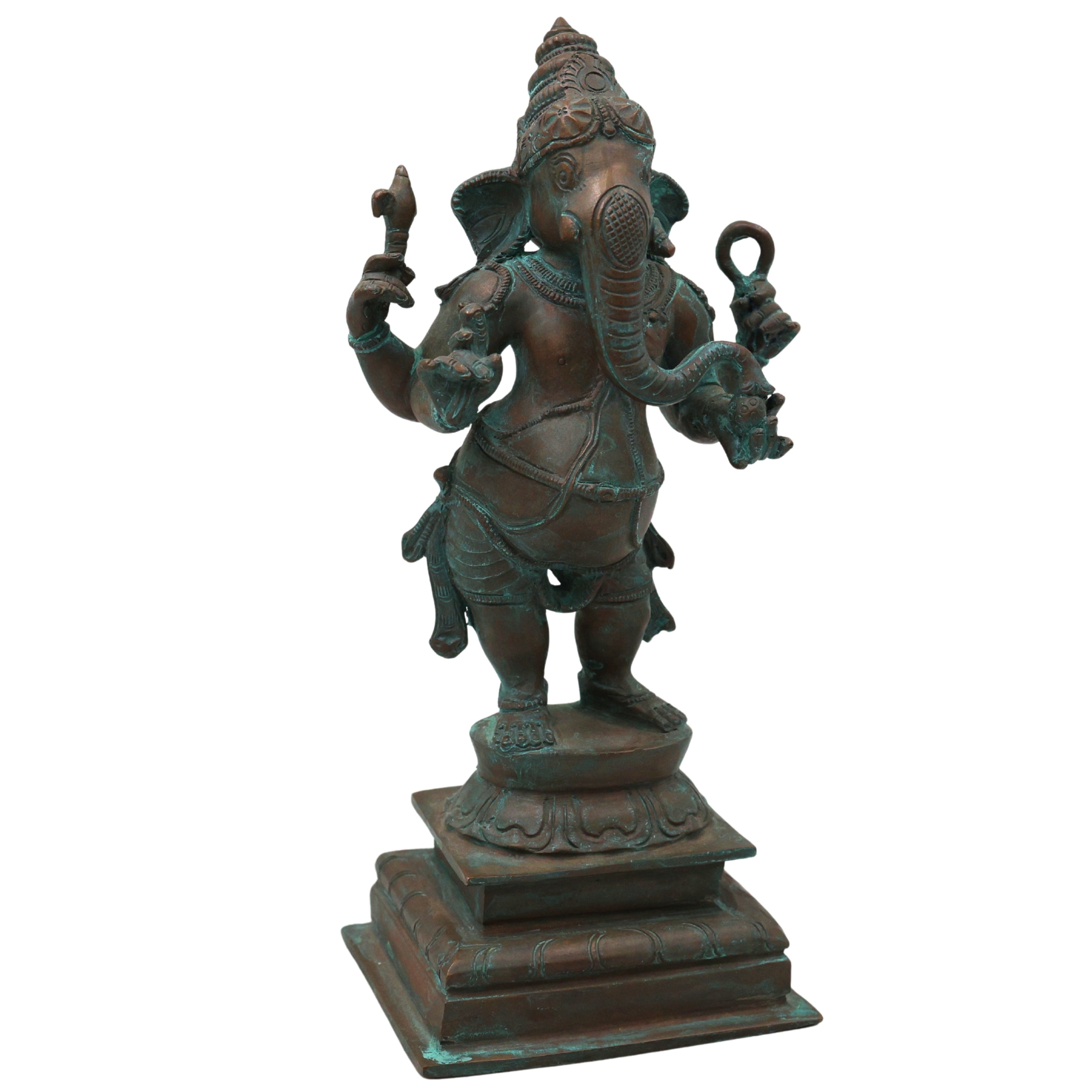 Handmade Bronze Standing Ganesha Idol, Panchaloha Ganpati Vigraha, Panchadhatu Ganesh Murti for Home, Temple & Gifting,Brown, 10 Inch, 1 Piece