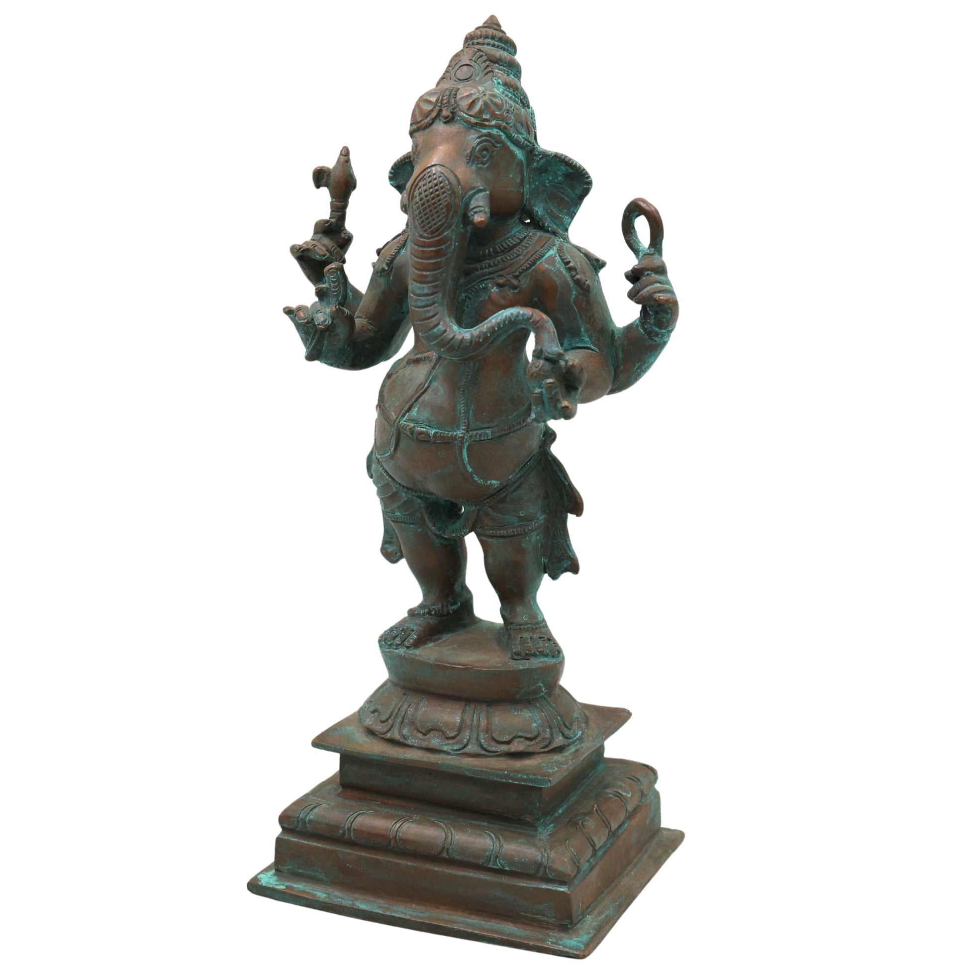 Handmade Bronze Standing Ganesha Idol, Panchaloha Ganpati Vigraha, Panchadhatu Ganesh Murti for Home, Temple & Gifting,Brown, 10 Inch, 1 Piece