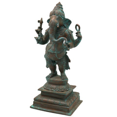 Handmade Bronze Standing Ganesha Idol, Panchaloha Ganpati Vigraha, Panchadhatu Ganesh Murti for Home, Temple & Gifting,Brown, 10 Inch, 1 Piece