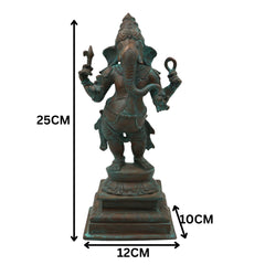 Handmade Bronze Standing Ganesha Idol, Panchaloha Ganpati Vigraha, Panchadhatu Ganesh Murti for Home, Temple & Gifting,Brown, 10 Inch, 1 Piece