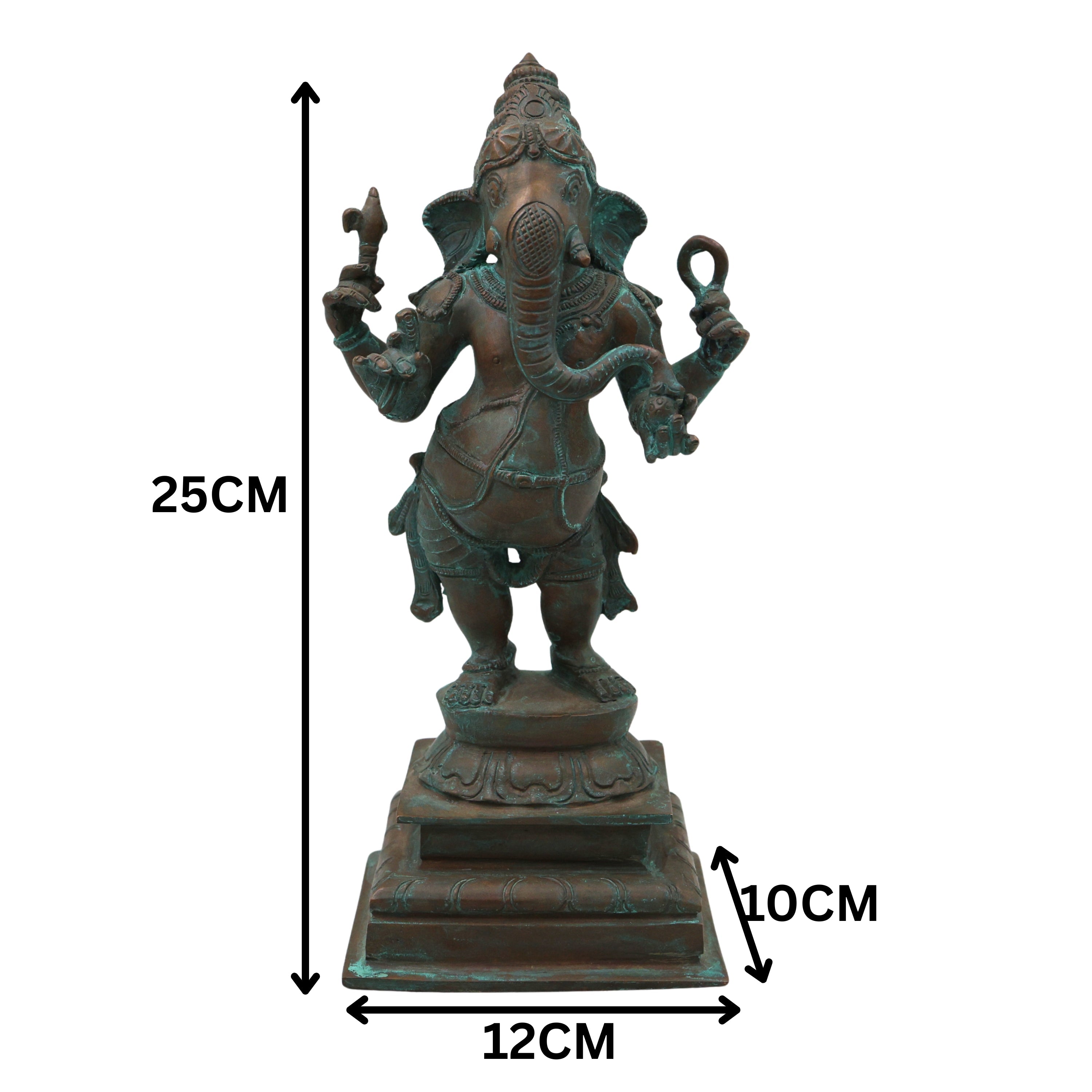 Handmade Bronze Standing Ganesha Idol, Panchaloha Ganpati Vigraha, Panchadhatu Ganesh Murti for Home, Temple & Gifting,Brown, 10 Inch, 1 Piece