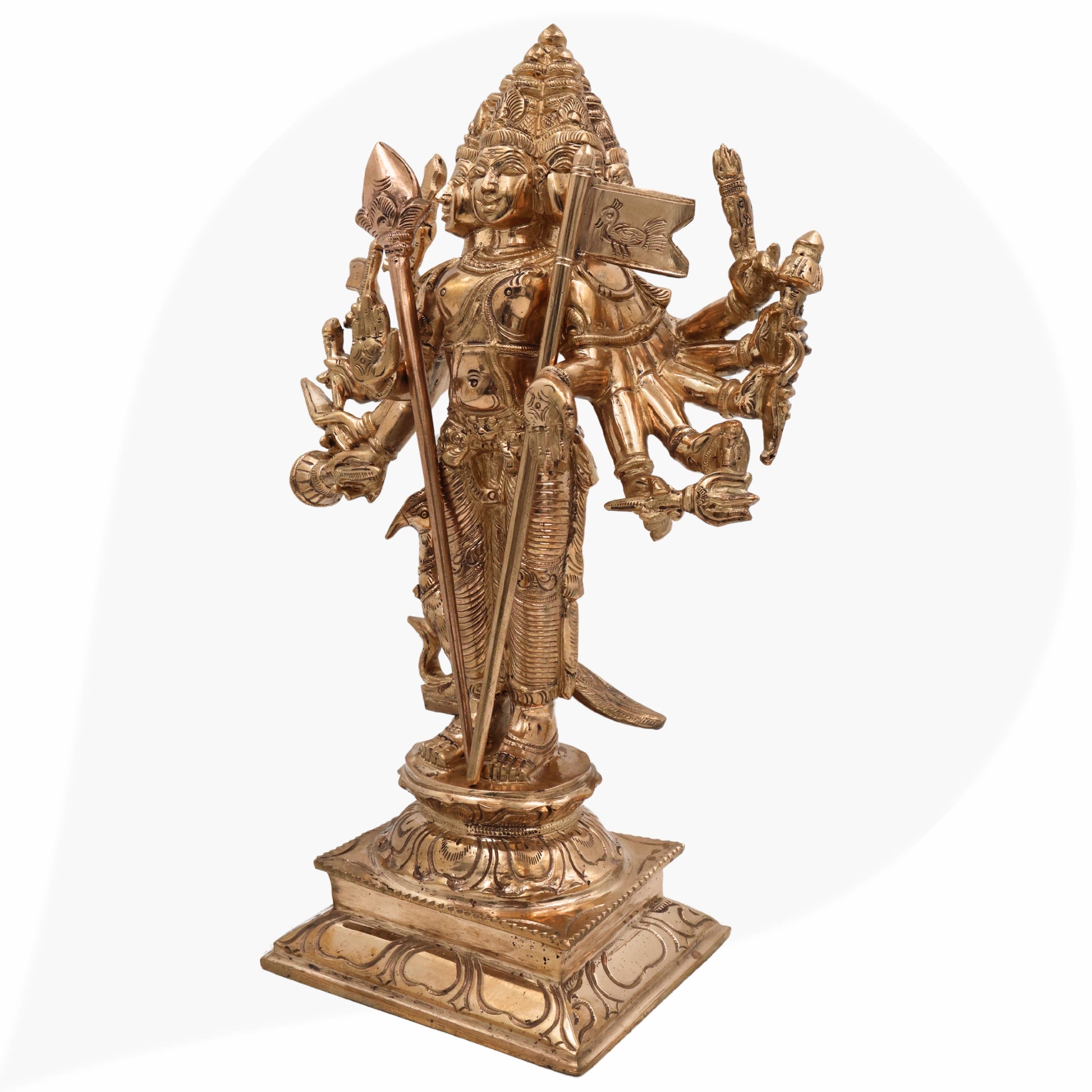 Panchaloha Lord Murugan Idol | Bronze Subramanya Kartikeya Skanda Shanmukha Statue | Handmade South Indian Bronze Vel Murugan Sculpture,Brown, 12.5 Inch, 1 Piece