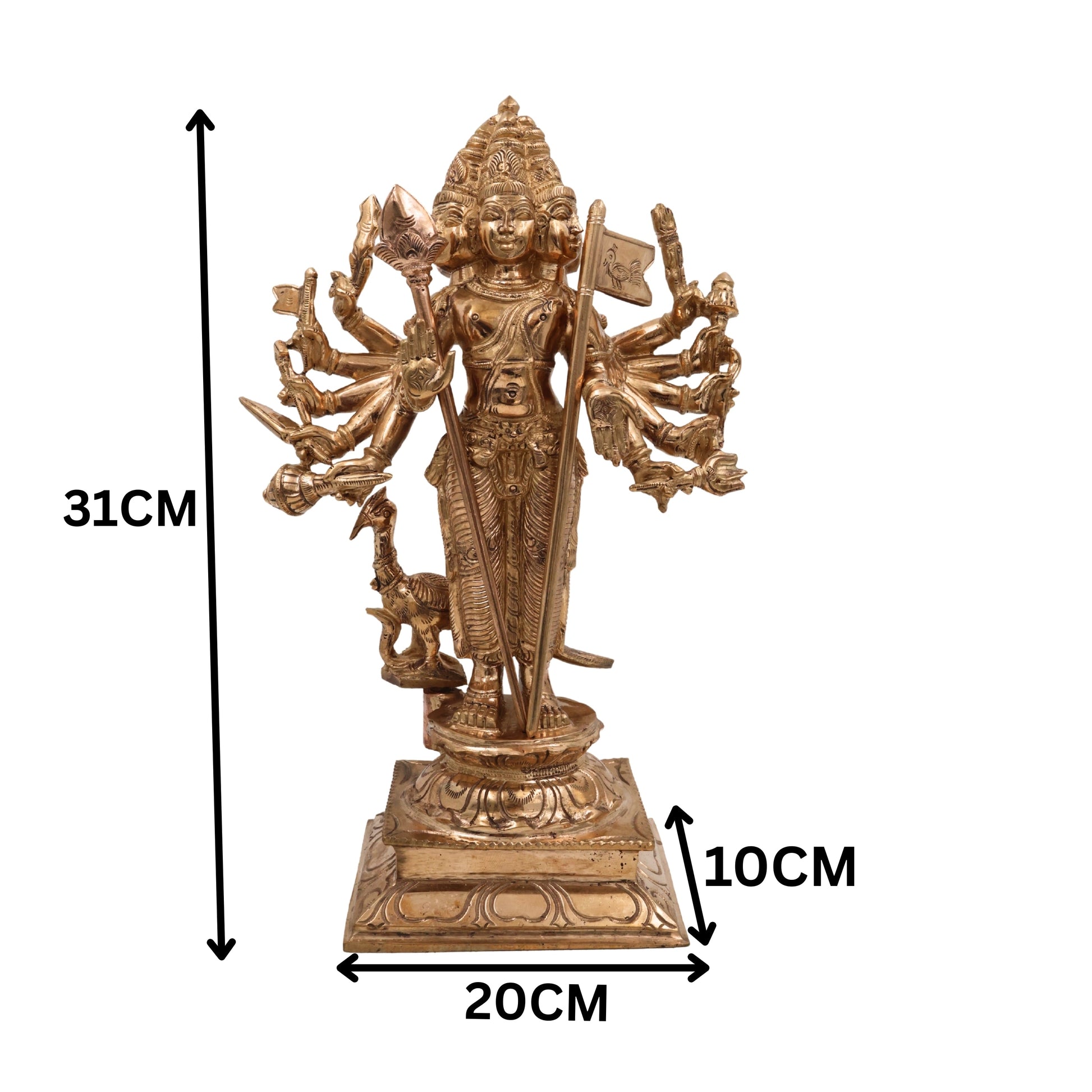 Panchaloha Lord Murugan Idol | Bronze Subramanya Kartikeya Skanda Shanmukha Statue | Handmade South Indian Bronze Vel Murugan Sculpture,Brown, 12.5 Inch, 1 Piece