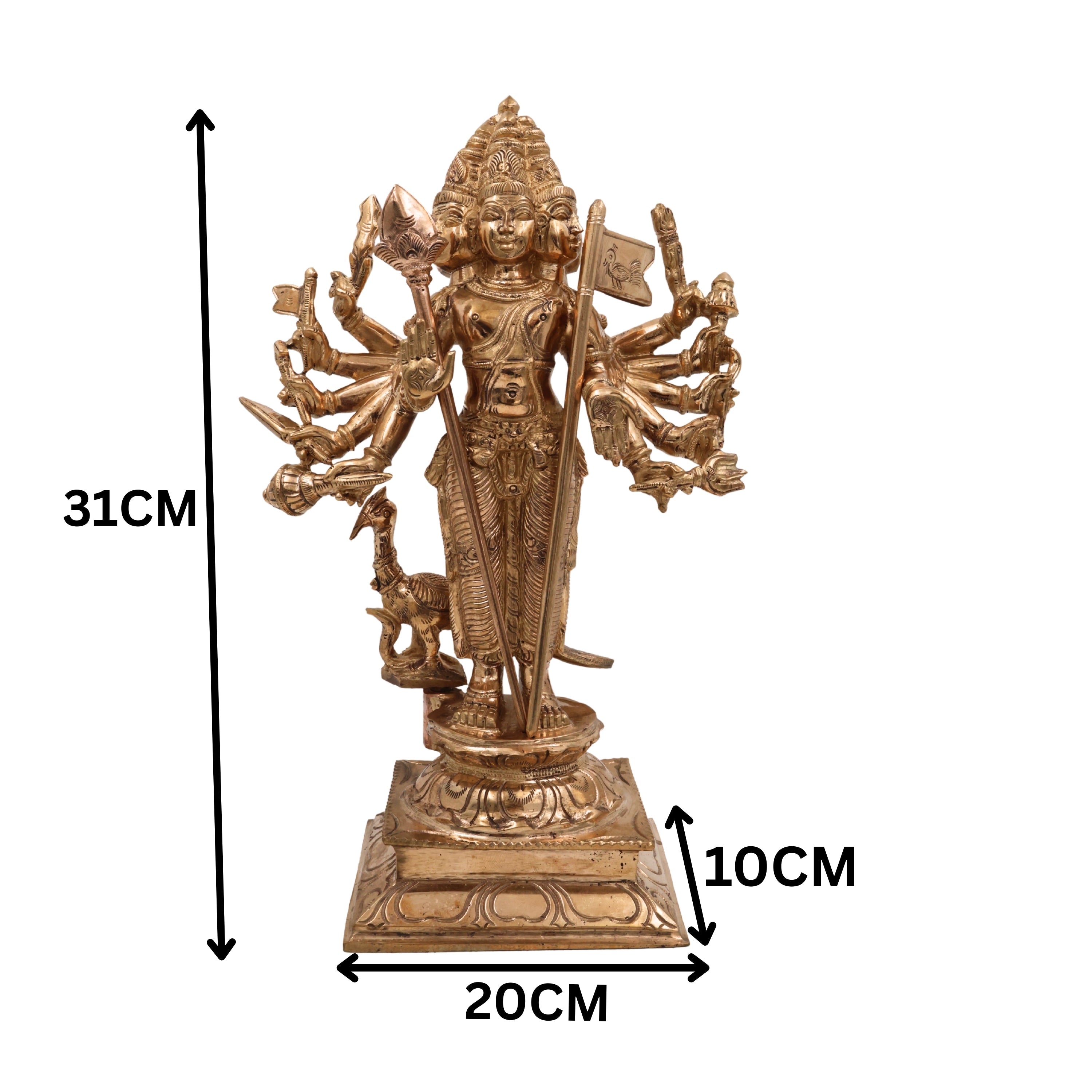Panchaloha Lord Murugan Idol | Bronze Subramanya Kartikeya Skanda Shanmukha Statue | Handmade South Indian Bronze Vel Murugan Sculpture,Brown, 12.5 Inch, 1 Piece