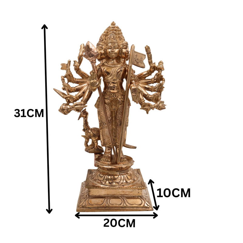Panchaloha Lord Murugan Idol | Bronze Subramanya Kartikeya Skanda Shanmukha Statue | Handmade South Indian Bronze Vel Murugan Sculpture,Brown, 12.5 Inch, 1 Piece