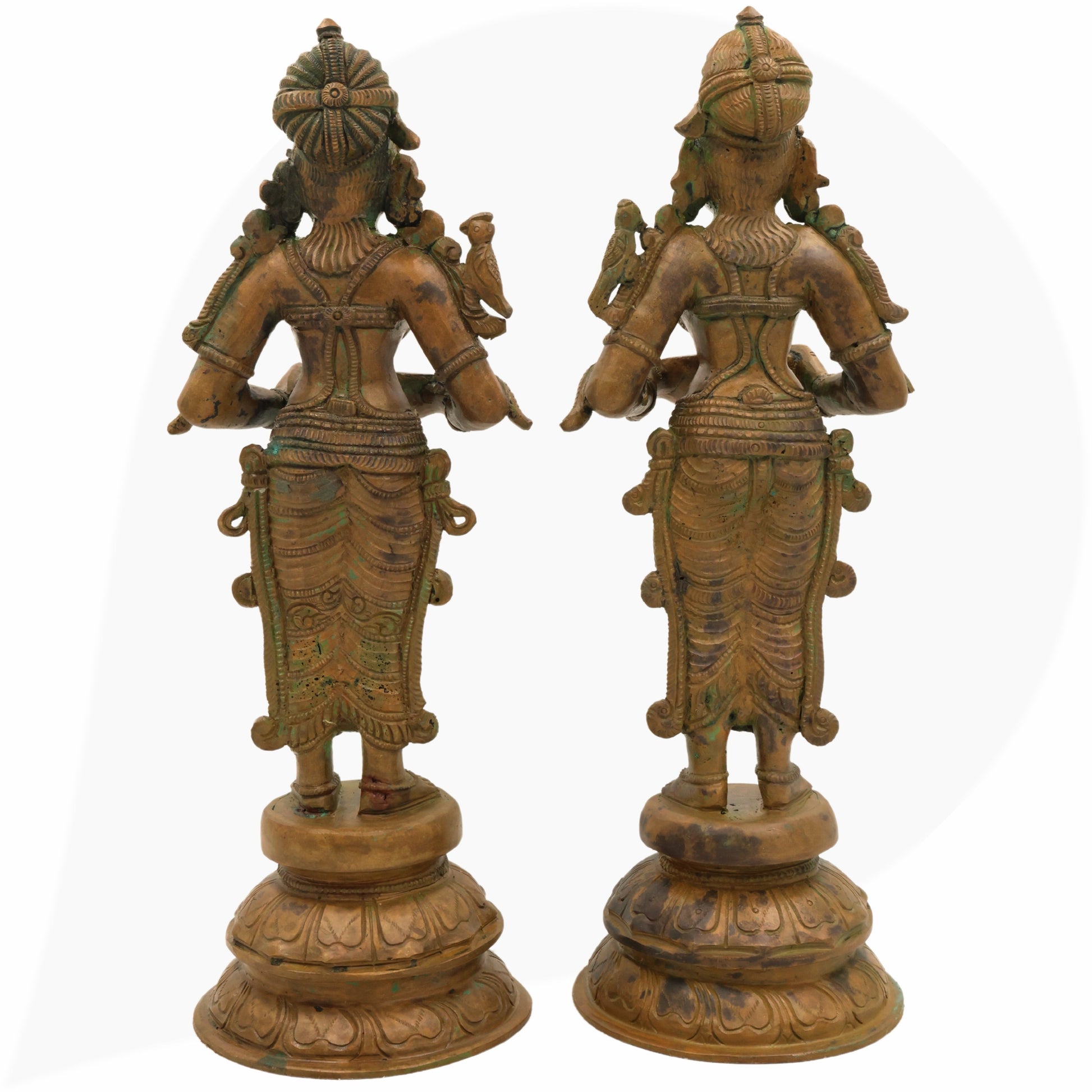 Handcrafted Bronze Deep Lakshmi Diya Lady Idol, Traditional Panchaloha Oil Lamp Sculpture for Pooja, Home Decor & Spiritual Gifting, Set Of 2,Brown, 12.5 Inch, 1 Piece