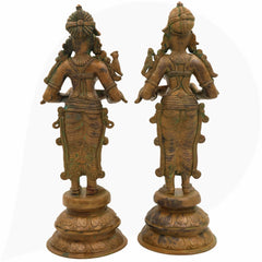 Handcrafted Bronze Deep Lakshmi Diya Lady Idol, Traditional Panchaloha Oil Lamp Sculpture for Pooja, Home Decor & Spiritual Gifting, Set Of 2,Brown, 12.5 Inch, 1 Piece
