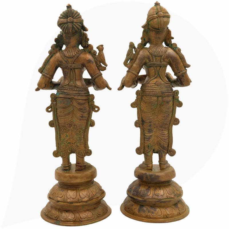 Handcrafted Bronze Deep Lakshmi Diya Lady Idol, Traditional Panchaloha Oil Lamp Sculpture for Pooja, Home Decor & Spiritual Gifting, Set Of 2,Brown, 12.5 Inch, 1 Piece