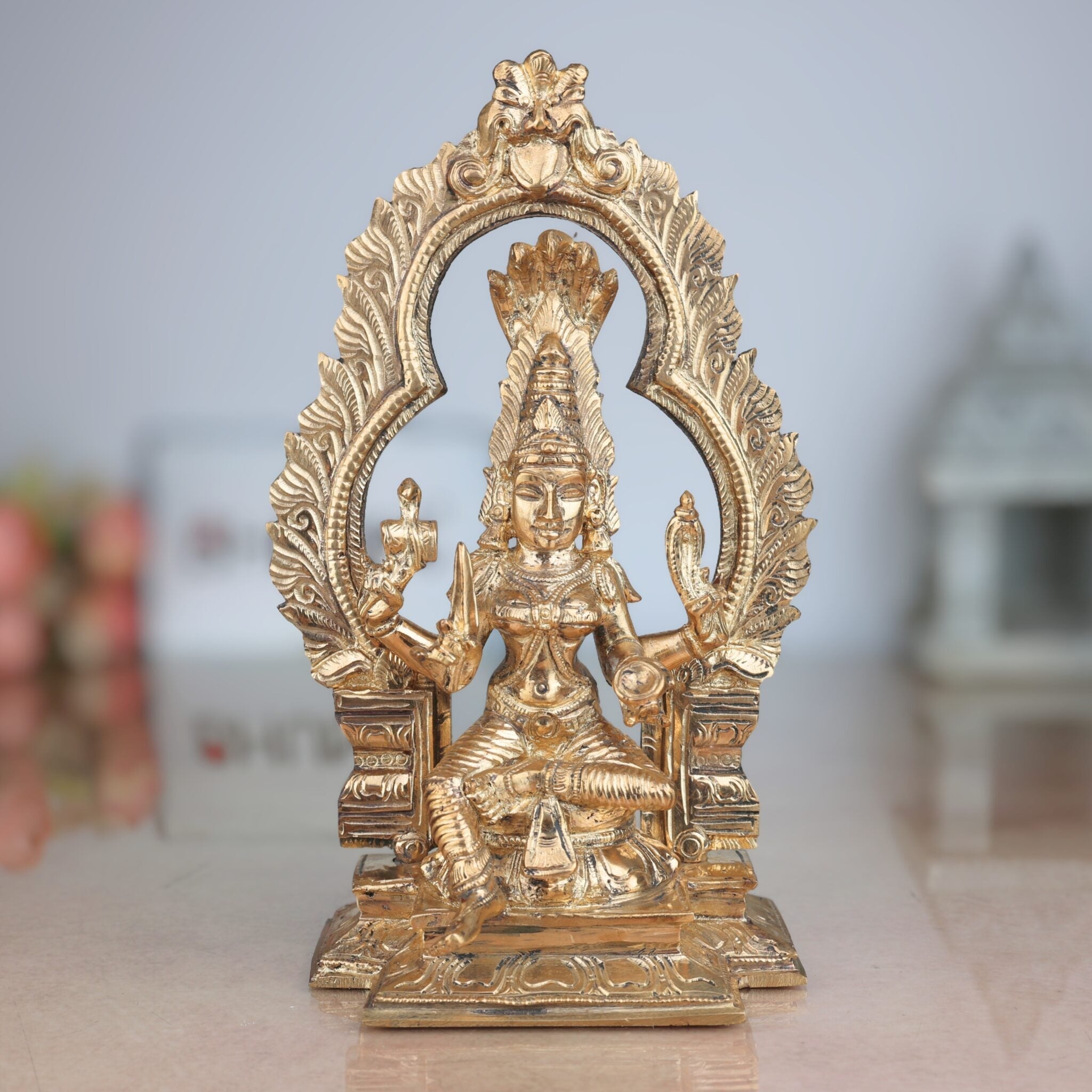 Handcrafted Bronze Mariamman Idol | Panchaloha Samayapuram Karumari Amman | South Indian Grama Devata Sculpture for Temple & Home,Brown, 8 Inch, 1 Piece