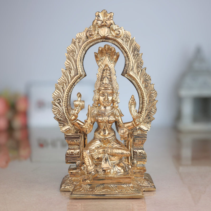 Handcrafted Bronze Mariamman Idol | Panchaloha Samayapuram Karumari Amman | South Indian Grama Devata Sculpture for Temple & Home,Brown, 8 Inch, 1 Piece
