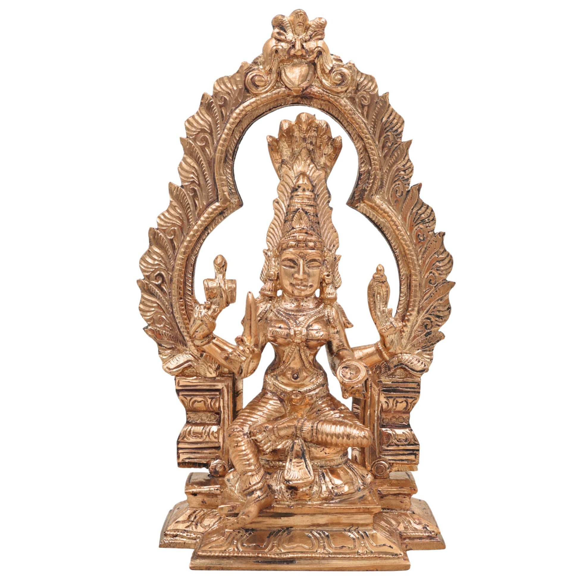 Handcrafted Bronze Mariamman Idol | Panchaloha Samayapuram Karumari Amman | South Indian Grama Devata Sculpture for Temple & Home,Brown, 8 Inch, 1 Piece