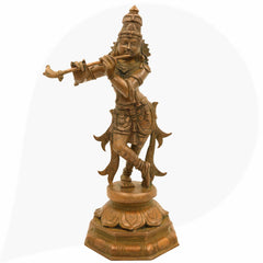 Bronze Lord Krishna Idol - Panchadhatu Sri Krishna Gopal Murti for Pooja & Home Decor, Brown, 13 Inch, 1 Piece