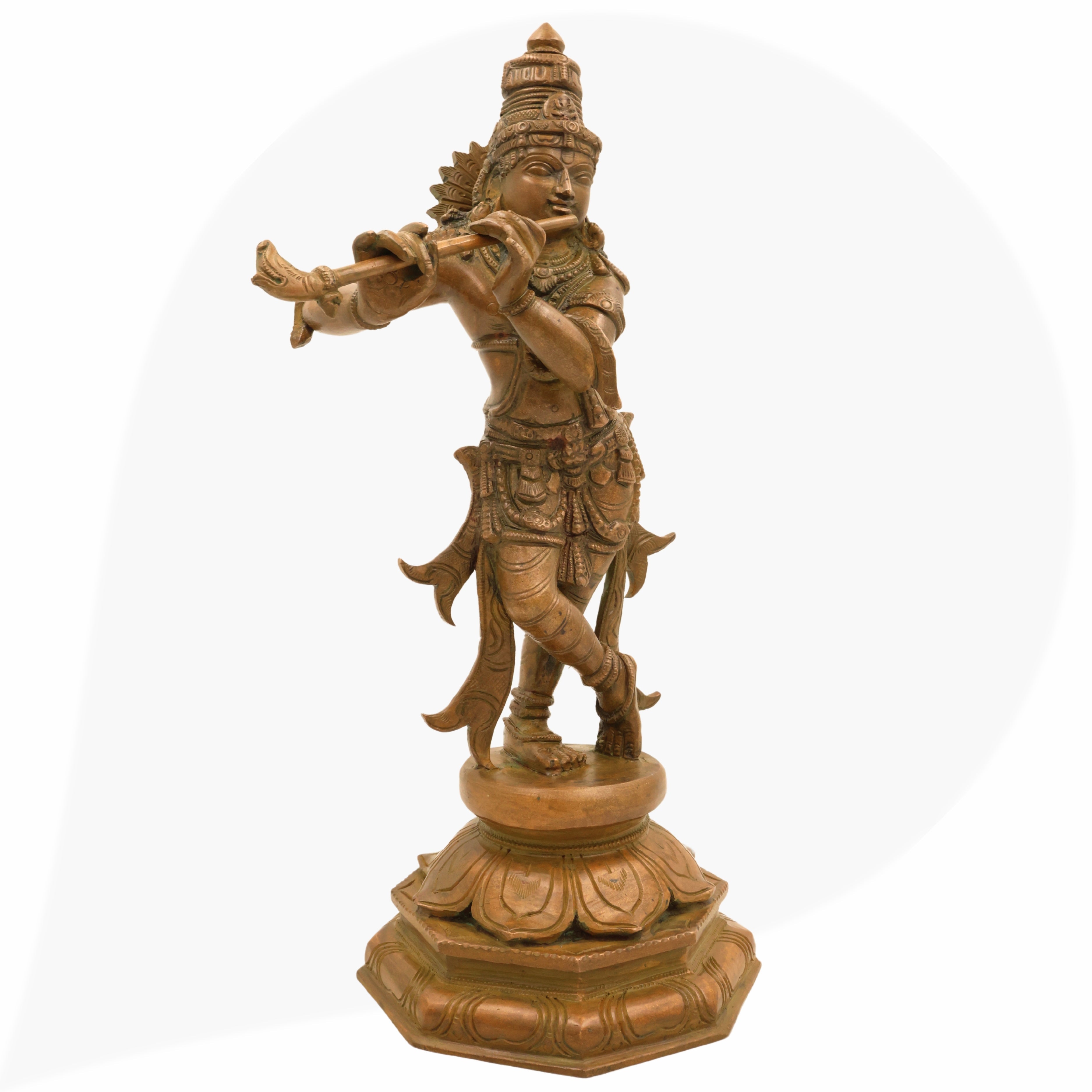 Bronze Lord Krishna Idol - Panchadhatu Sri Krishna Gopal Murti for Pooja & Home Decor, Brown, 13 Inch, 1 Piece