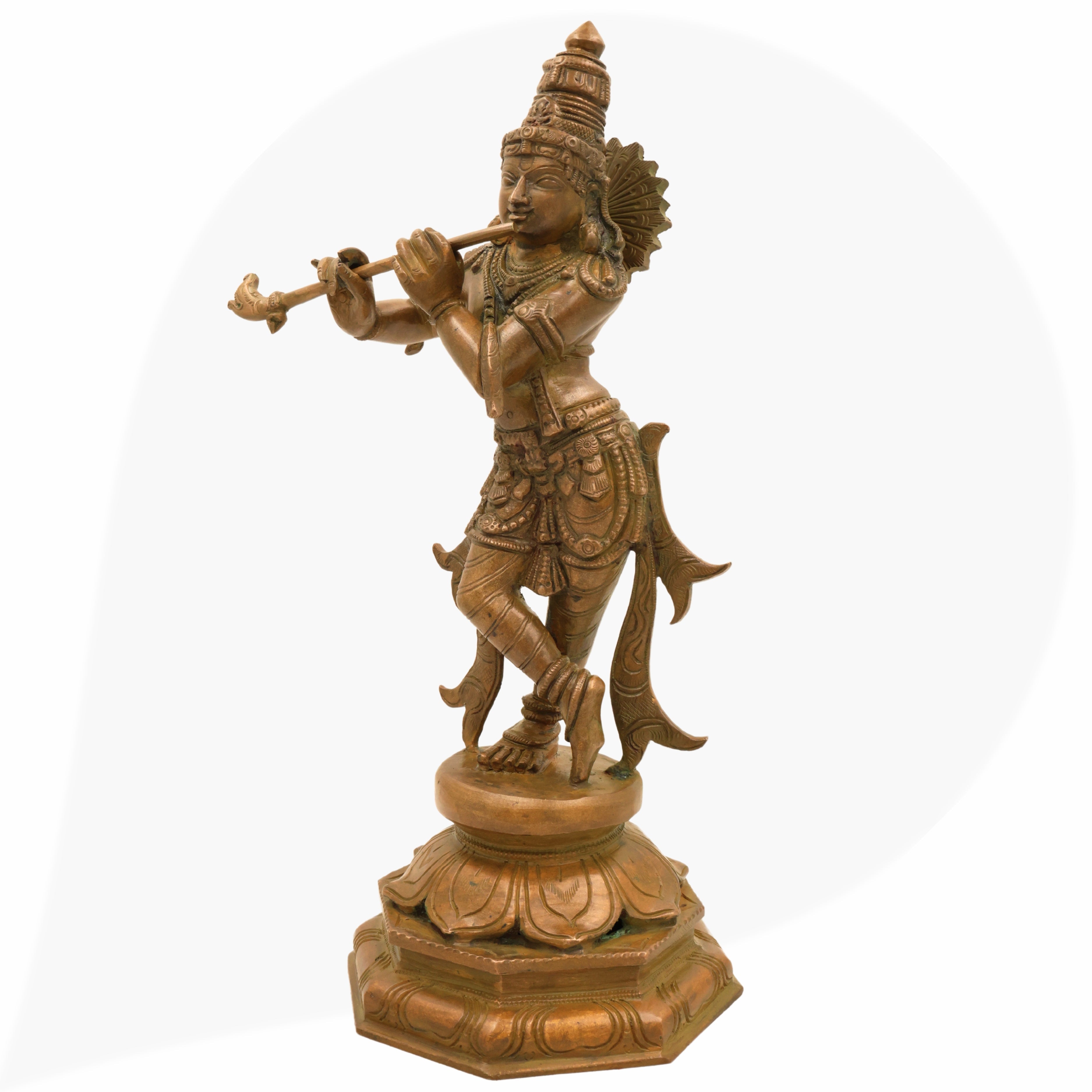 Bronze Lord Krishna Idol - Panchadhatu Sri Krishna Gopal Murti for Pooja & Home Decor, Brown, 13 Inch, 1 Piece