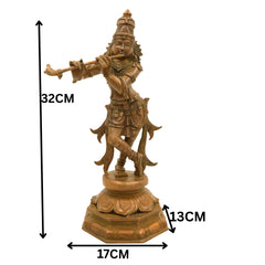 Bronze Lord Krishna Idol - Panchadhatu Sri Krishna Gopal Murti for Pooja & Home Decor, Brown, 13 Inch, 1 Piece